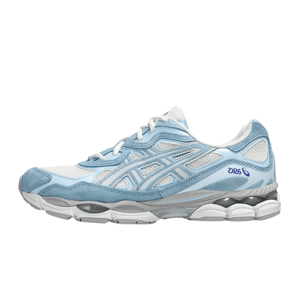 ASICS Gel-NYC Cream Arctic Sky sneakers in sky blue and cream, side view