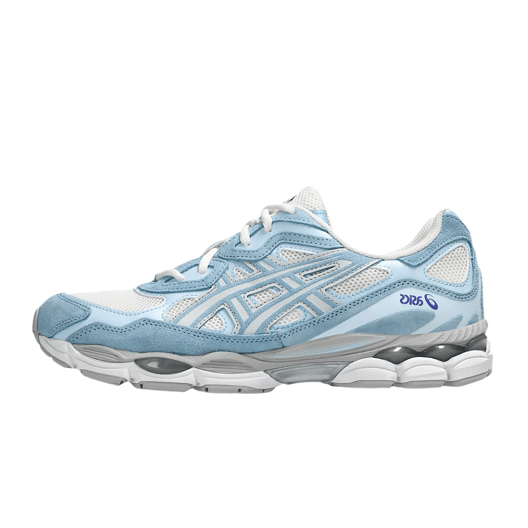 ASICS Gel-NYC Cream Arctic Sky sneakers in sky blue and cream, side view
