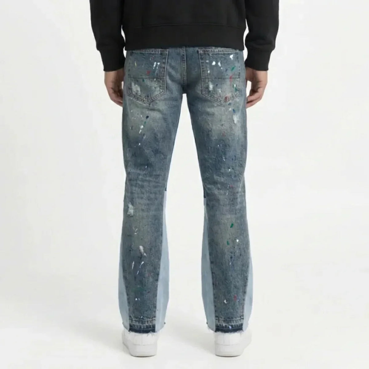 Washed Paint Splatter Flared Jeans
